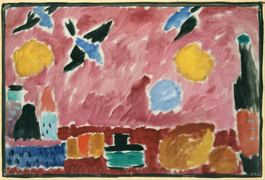 Stilleven met fles, brood en rood behangpapier met zwaluwen - Alexej von Jawlensky

Source:
Nature morte avec bouteille, pain et papier peint rouge avec hirondelles - Alexej von Jawlensky