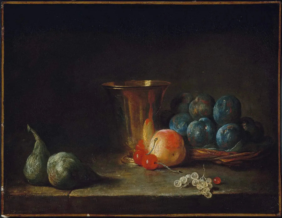 Stilleven met karaf, argentinen beker en fruit - Jean Simeón Chardin