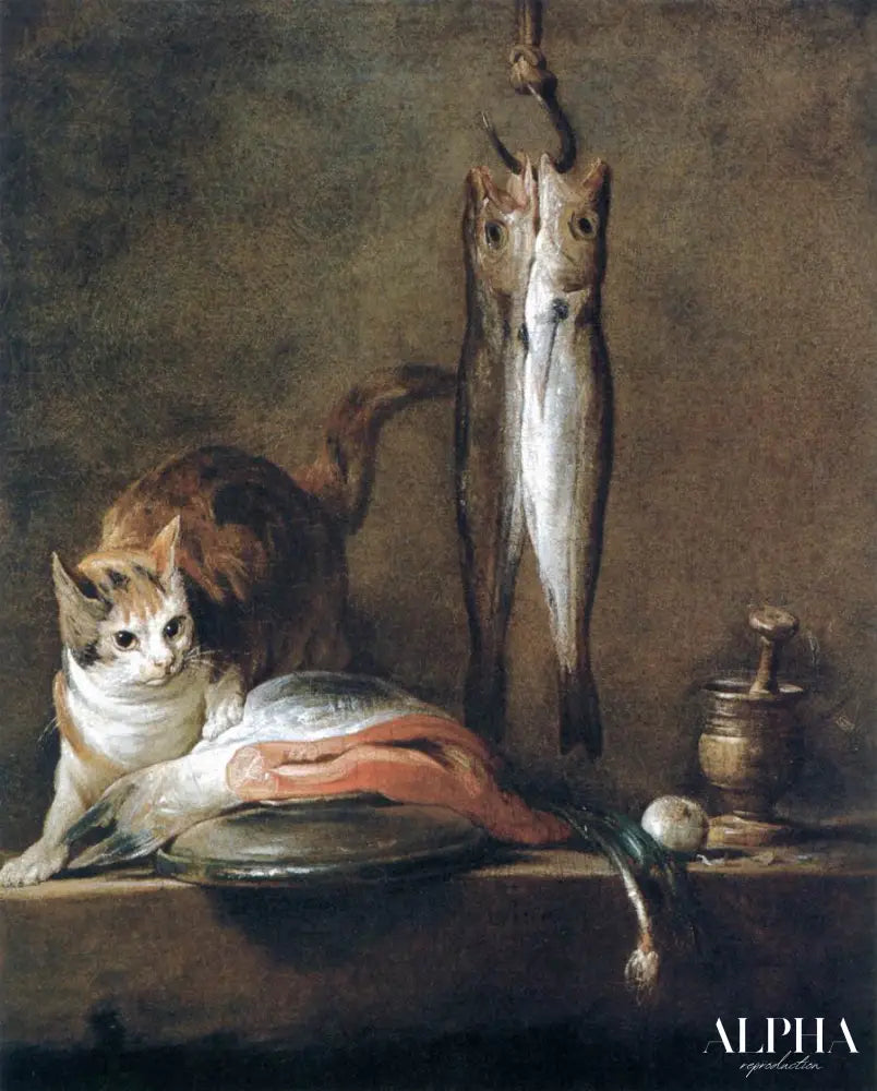 Nature morte avec chat et poisson - Jean Siméon Chardin - Reproductions de tableaux et peintures haut de gamme