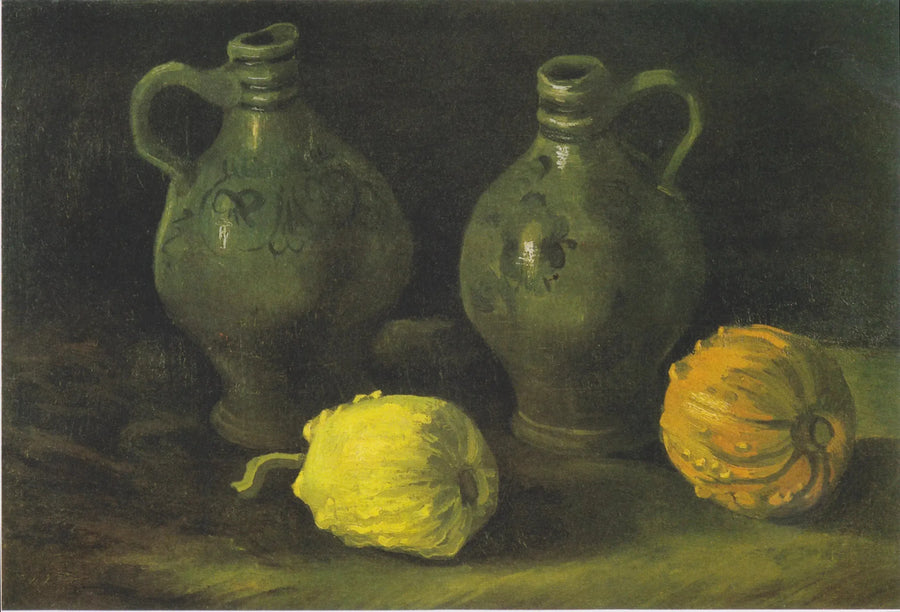 Stilleven met twee potten en twee pompoenen - Vincent van Gogh
