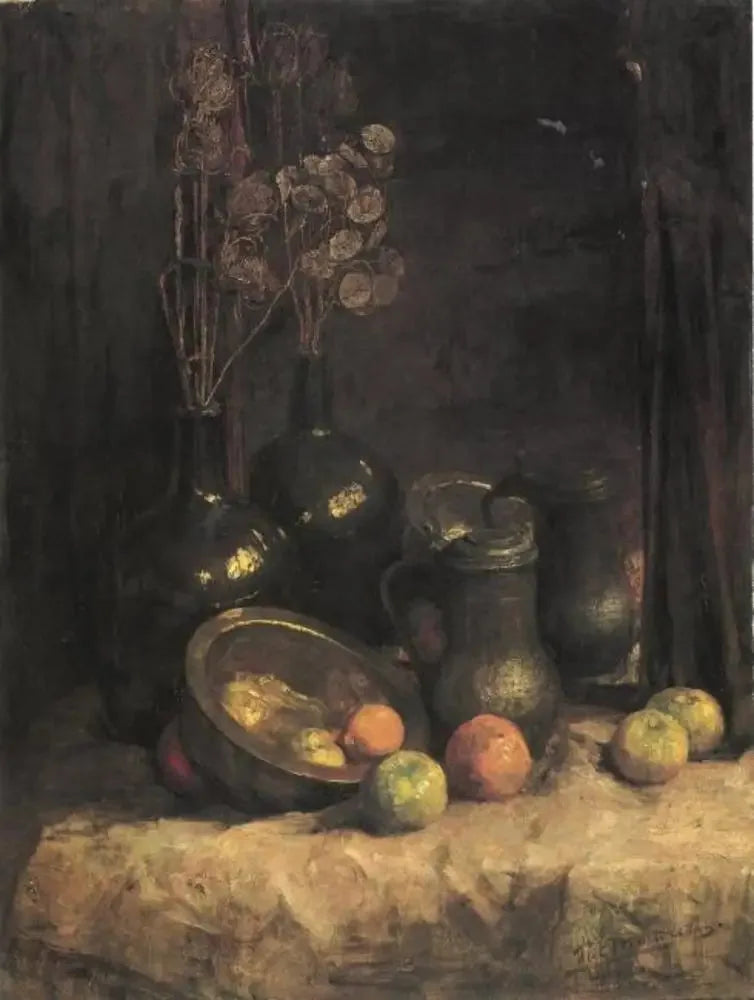 Stilleven met spiegel, containers, eerlijkheid en fruit - Piet Mondrian