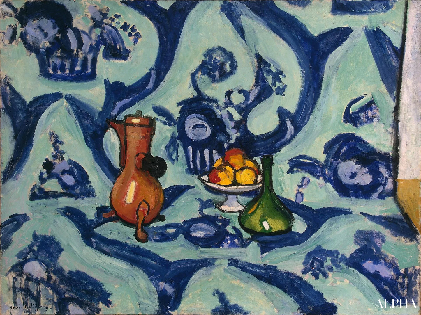 Stilleven met blauwe tafelkleed - Matisse - Reproducties van schilderijen en hoogwaardige schilderijen