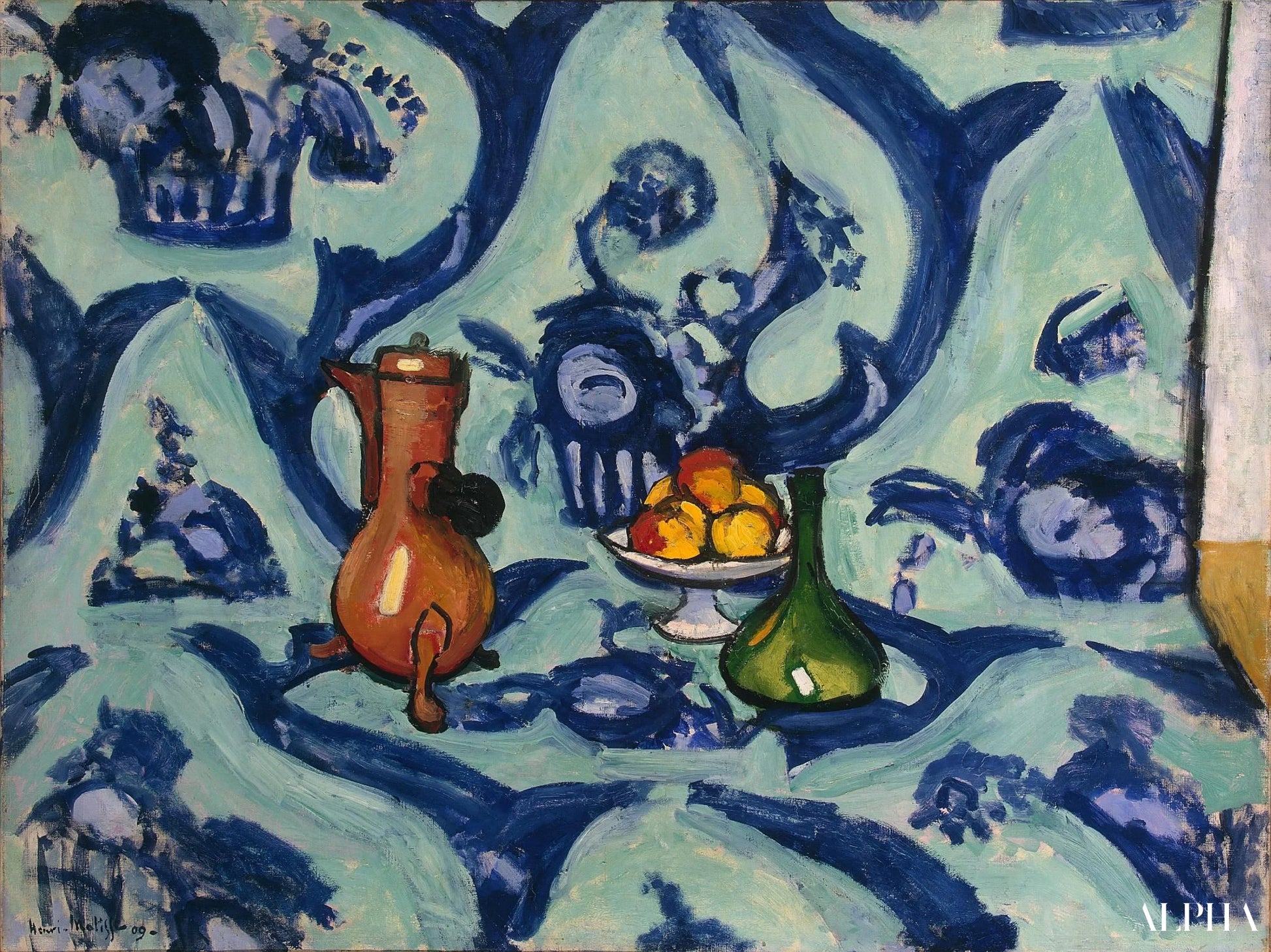 Stilleven met blauwe tafelkleed - Matisse - Reproducties van schilderijen en hoogwaardige schilderijen
