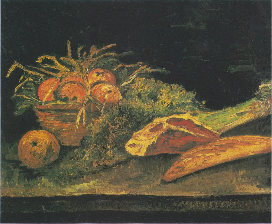 Stilleven met mand appels, vlees en broodjes - Vincent van Gogh