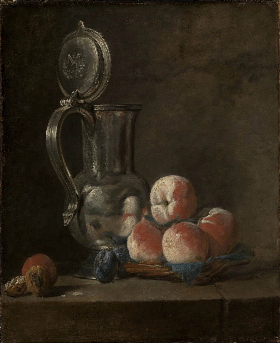 Stilleven met tinnen kan en perziken - Jean Simeón Chardin