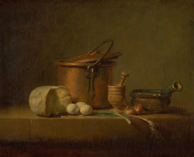 Stilleven met koperen pot, kaas en eieren - Jean Simeón Chardin