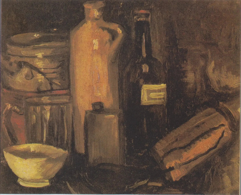 Stilleven met potten, bokalen en flessen - Vincent van Gogh