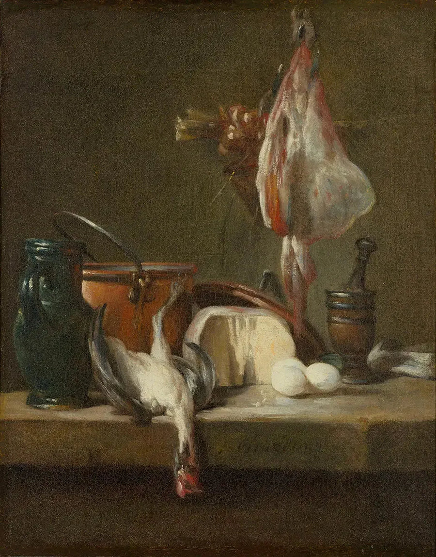 Stilleven met rog en mand met uien - Jean Simeón Chardin