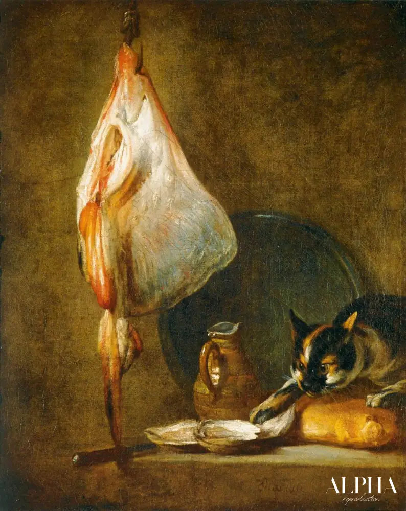 Nature morte avec un chat et une raie - Jean Siméon Chardin - Reproductions de tableaux et peintures haut de gamme