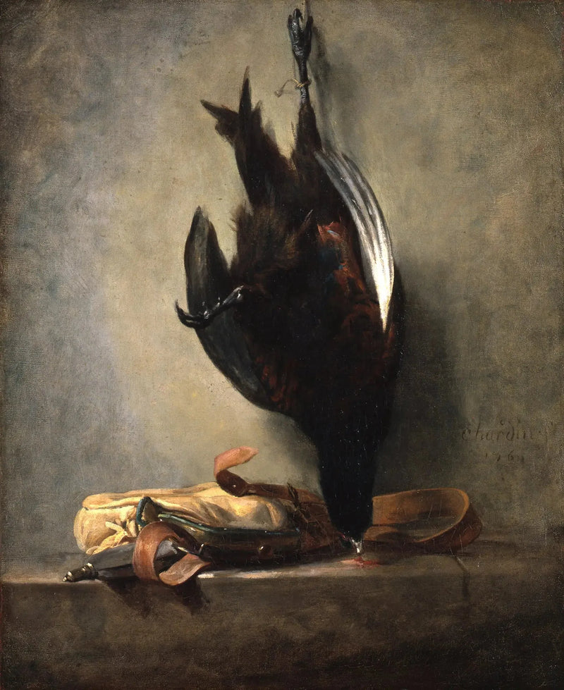Stilleven met een dode fazant en een jachttas - Jean Simeón Chardin