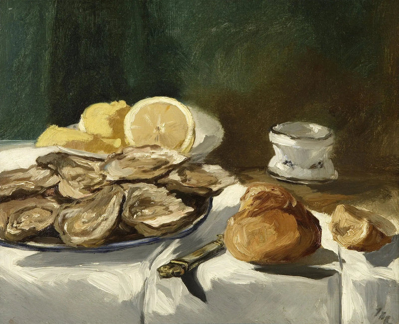 Stilleven, oesters, citroen, brioche - Édouard Manet