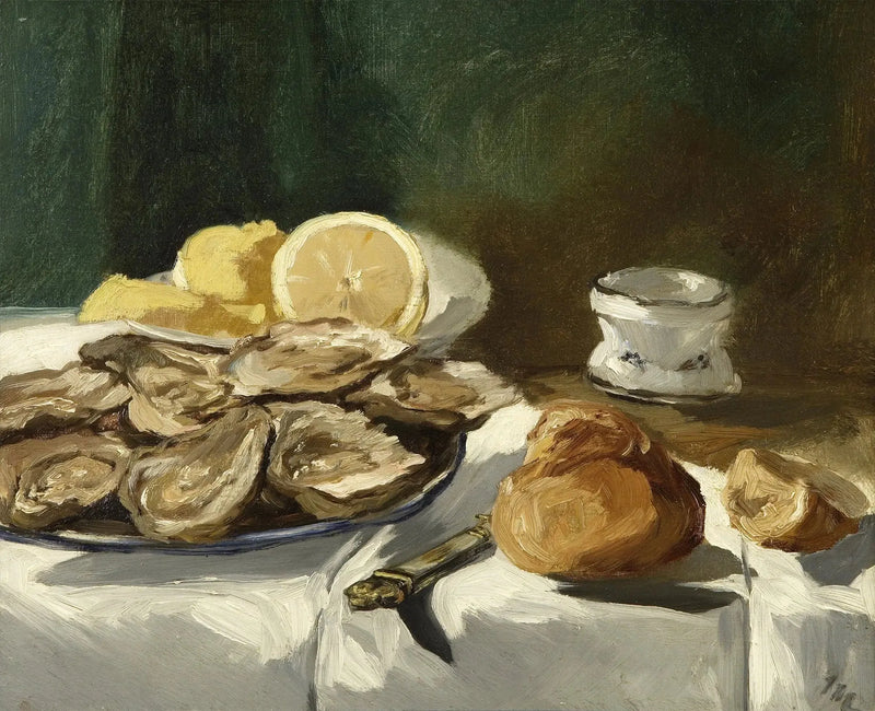 Stilleven, oesters, citroen, brioche - Édouard Manet
