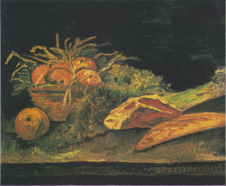 Stilleven met mand appels, vlees en broodjes - Vincent van Gogh