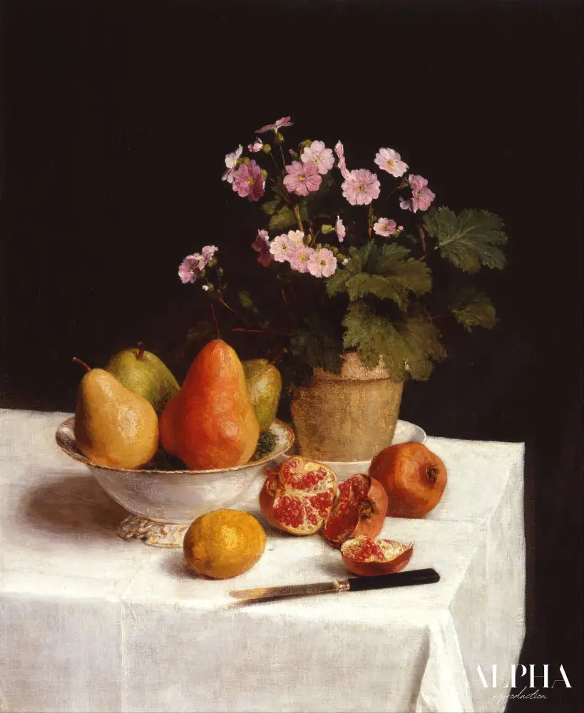 Nature morte (primevères, poires et grenades) - Henri Fantin-Latour - Reproductions de tableaux et peintures haut de gamme