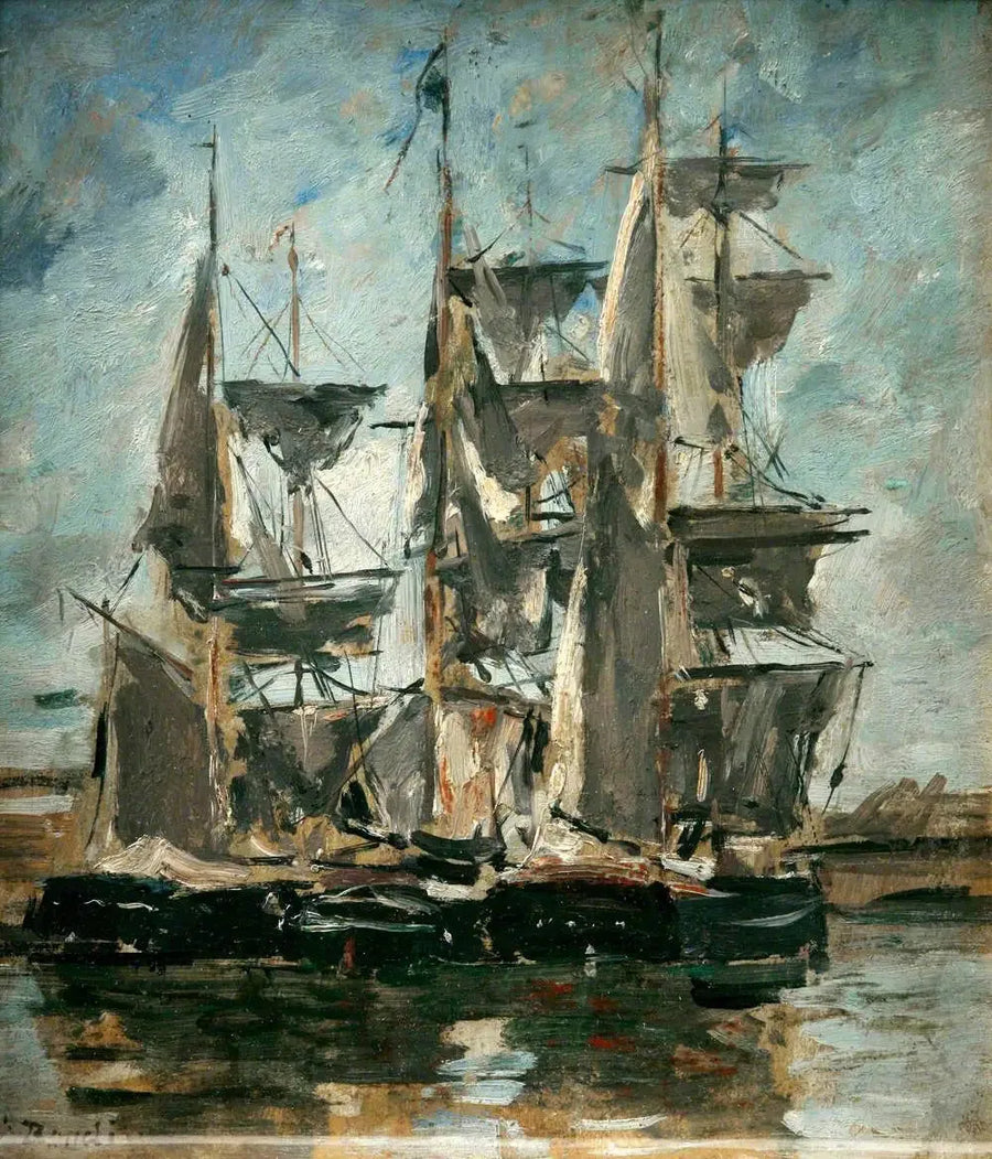 Schepen in een haven - Eugène Boudin