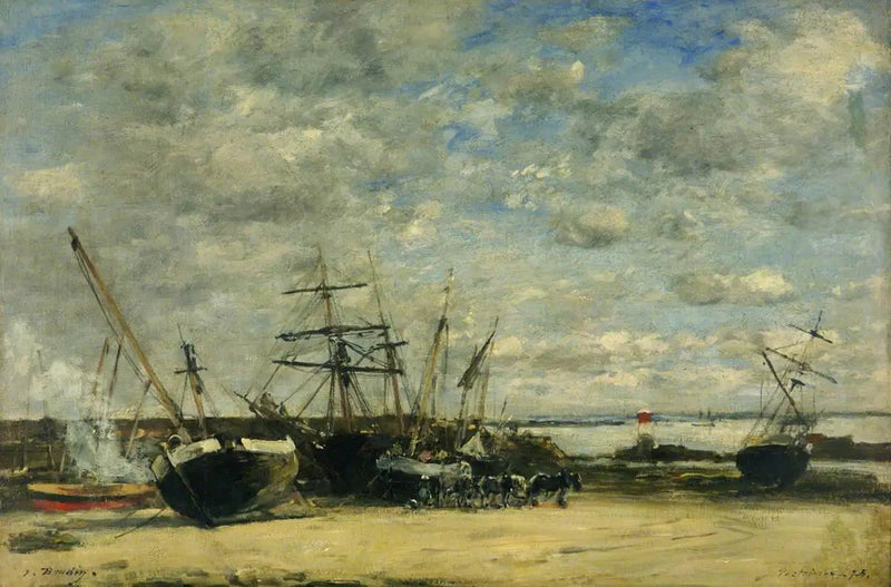 Schepen en paarden op de kust - Eugène Boudin