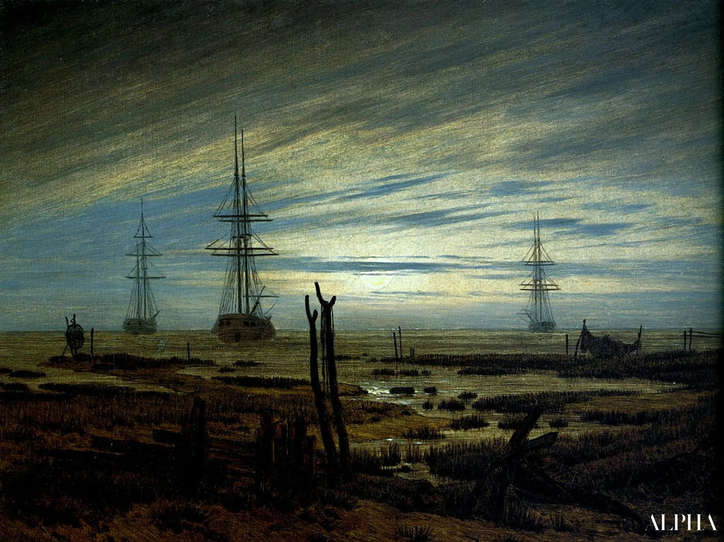 Schepen op de rede - Caspar David Friedrich - Reproducties van schilderijen en hoogwaardige schilderkunst