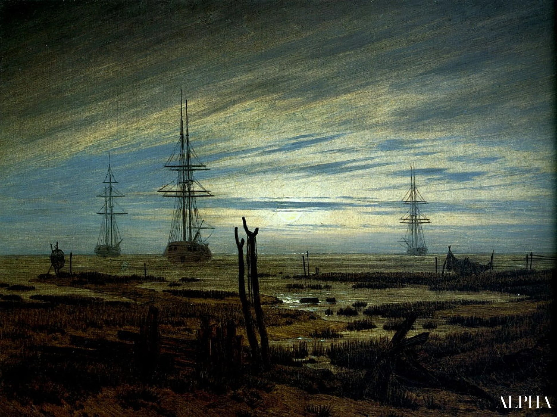 Schepen op de rede - Caspar David Friedrich - Reproducties van schilderijen en hoogwaardige schilderkunst