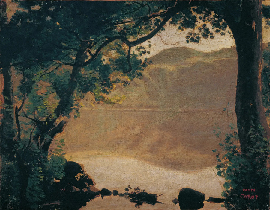 Nemi, het meer gezien door de bomen - Jean-Baptiste Camille Corot