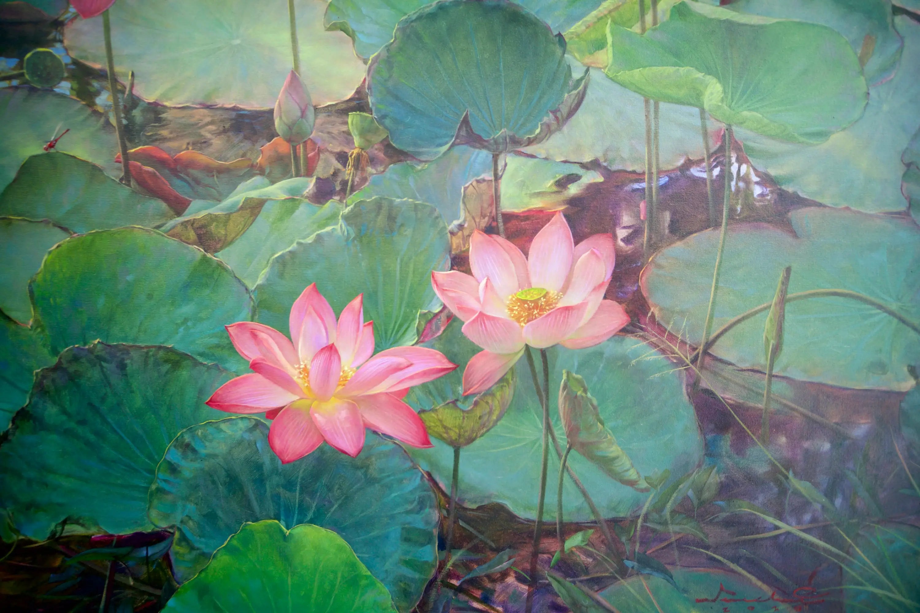 Découvrez Water Lilies and Lotuses II – Somchai | 200 x 150 cm Reproductions de tableaux à la peinture à l’huile