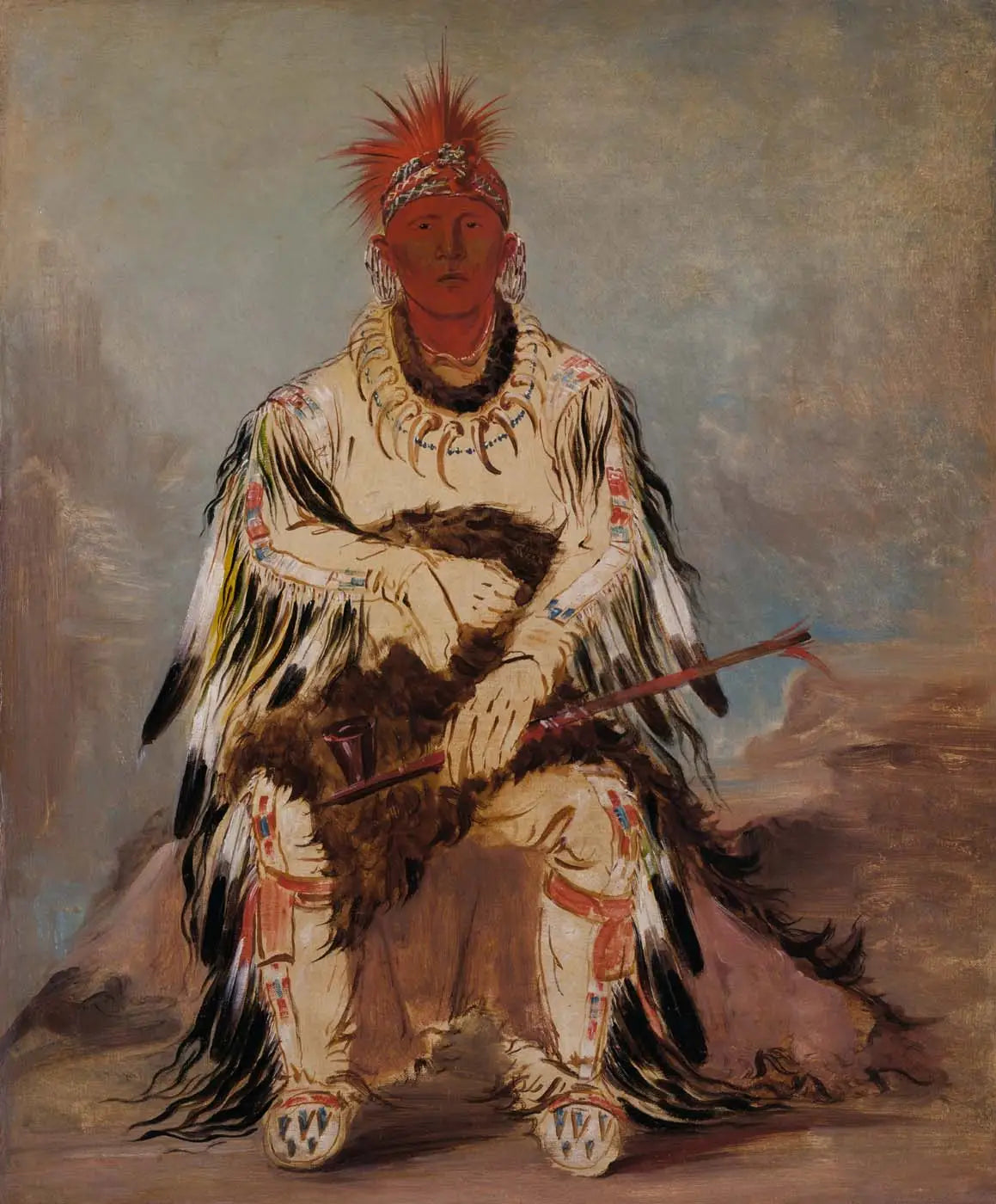 No-wáy-ke-súg-gah, Celui qui frappe deux à la fois, un brave - George Catlin image 1 reproduction d’œuvre d’art à l’huile
