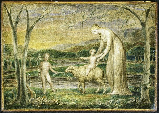 Notre-Dame met het Kind Jezus op een lam - William Blake