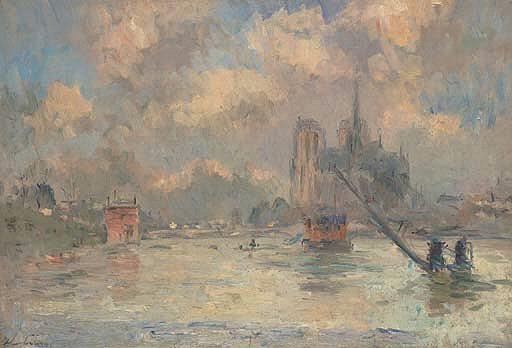 Notre-Dame de Paris et la Seine pendant l'inondation de 1910 - Albert Lebourg image 1 tableau peint à l’huile sur toile