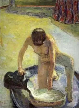 Nu gehurkt bij de buis - Pierre Bonnard