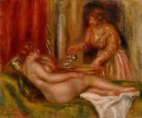 Nu liggend en dienaar die thee serveert - Pierre-Auguste Renoir