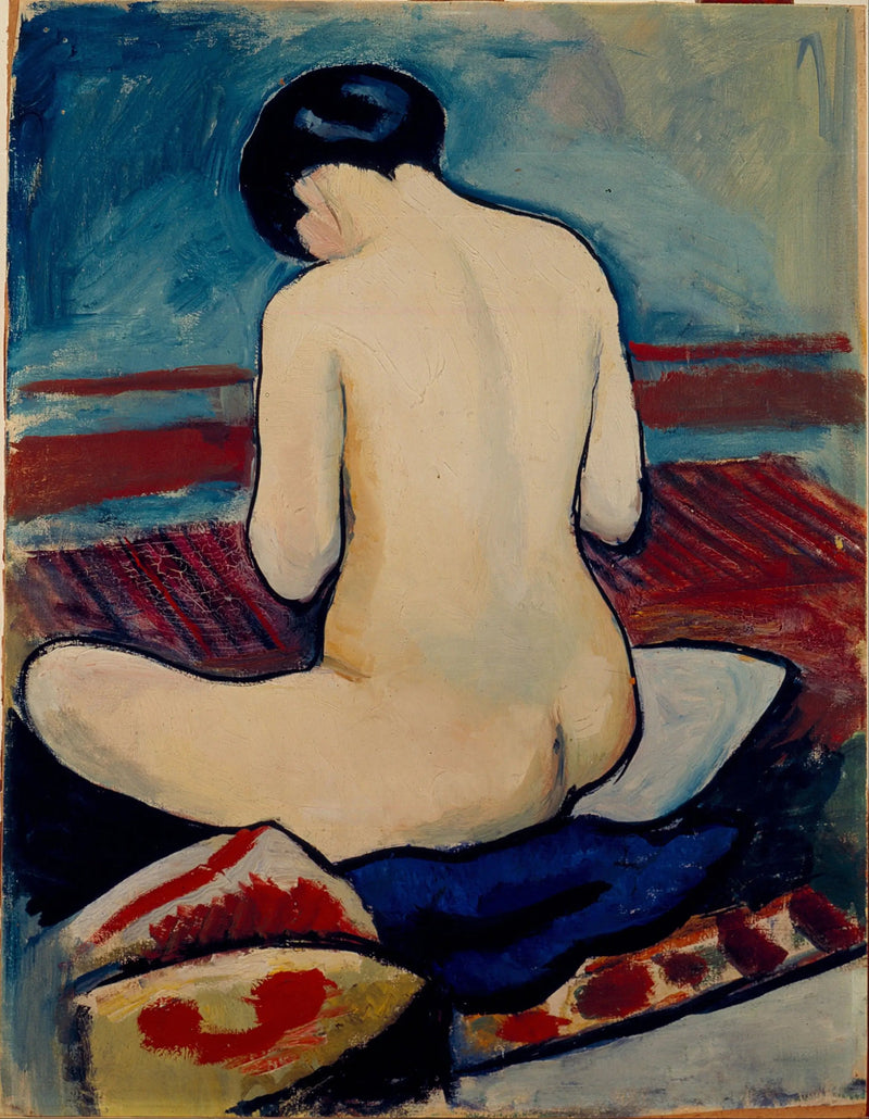 Nu zittend met een kussen - August Macke