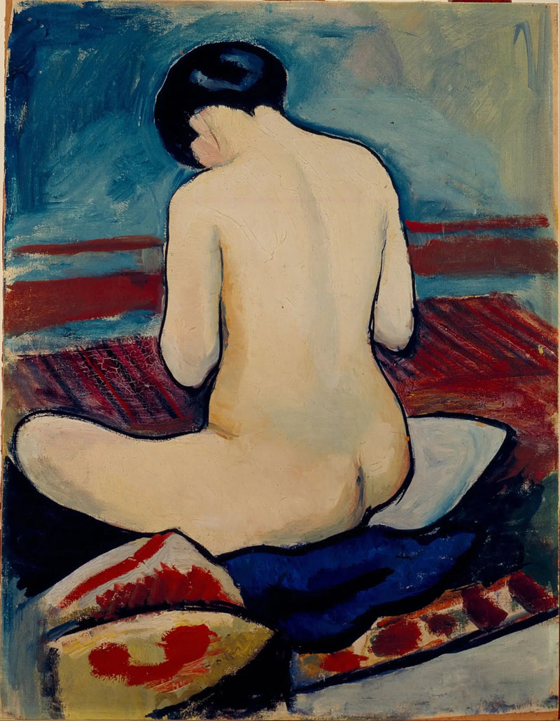 Nu zittend met een kussen - August Macke