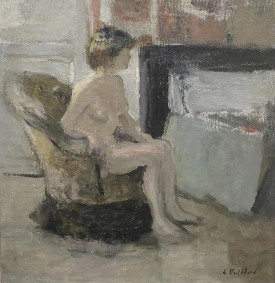 Nu zittend voor een open haard - Édouard Vuillard