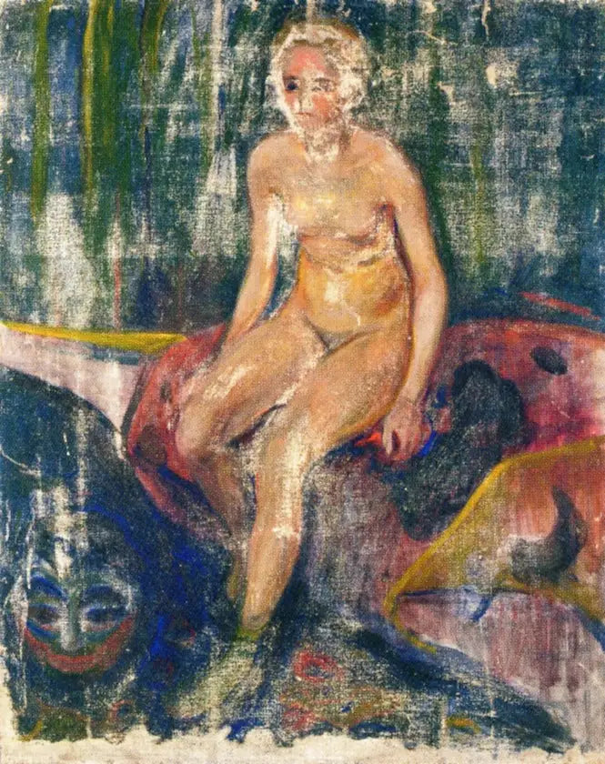 Nu zittend en Grotesk masker - Edvard Munch