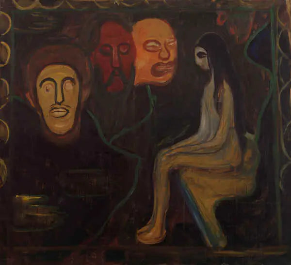 Nu zittend en Drie Mannelijke Hoofden - Edvard Munch
