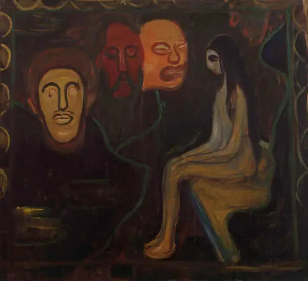 Nu zittend en Drie Mannelijke Hoofden - Edvard Munch