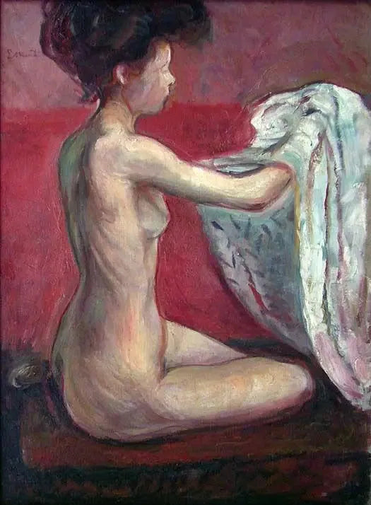 Nu zittend op een rode achtergrond - Edvard Munch
