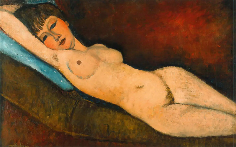Nu liggend op de blauwe kussen - Amedeo Modigliani