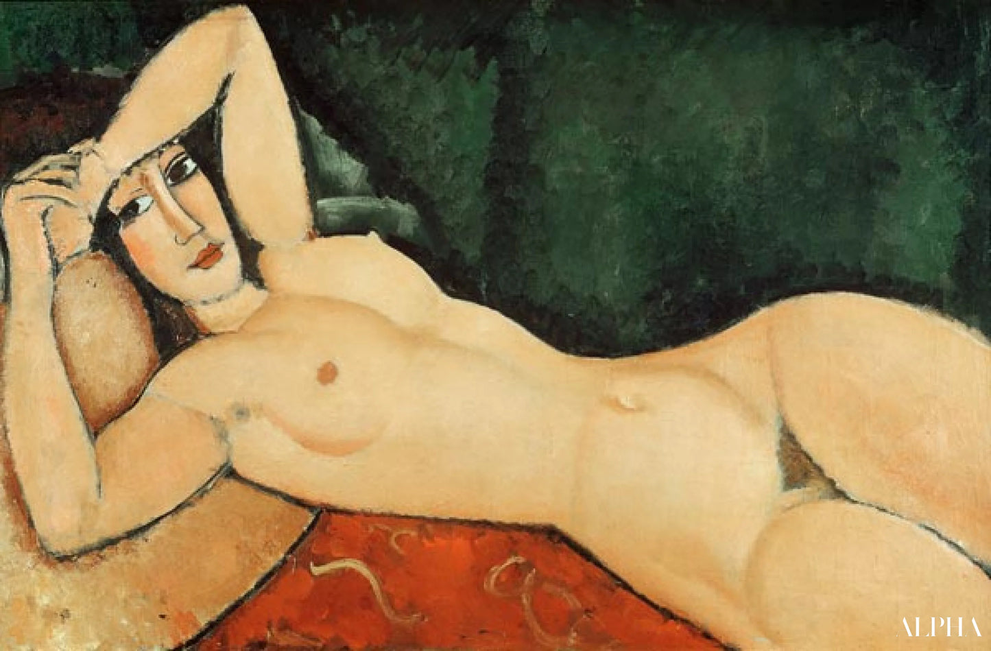 Nu liggend met een gebogen arm - Amedeo Modigliani - Reproducties van schilderijen en hoogwaardige schilderijen