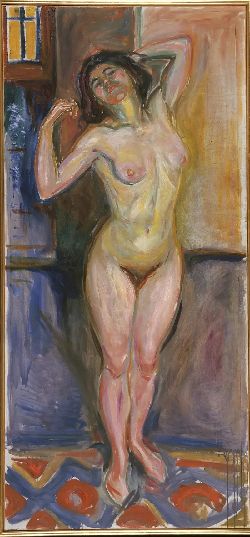 Nu staand met zijn handen achter zijn hoofd - Edvard Munch