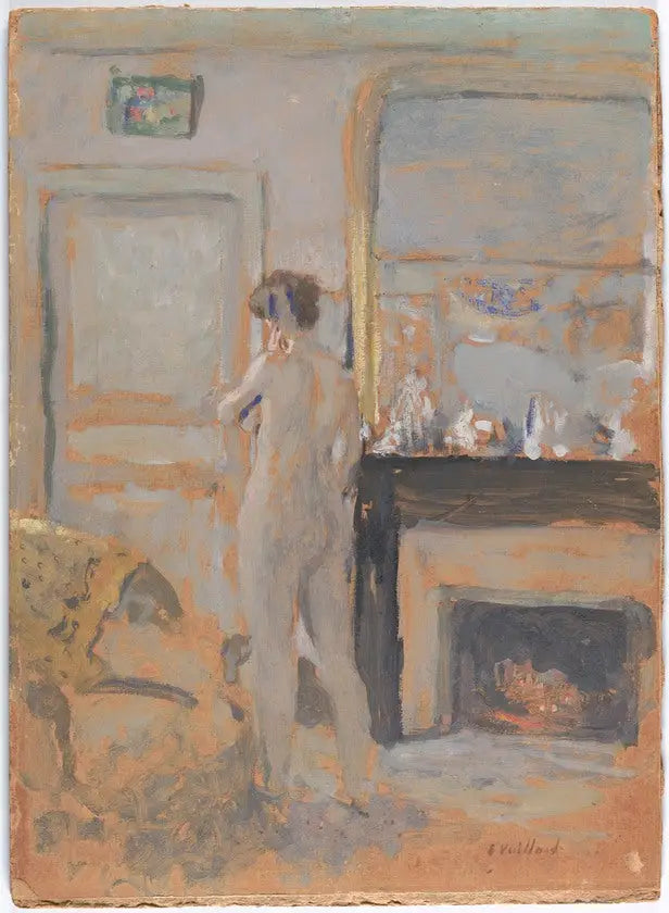 Nu rechtop bij de open haard - Édouard Vuillard