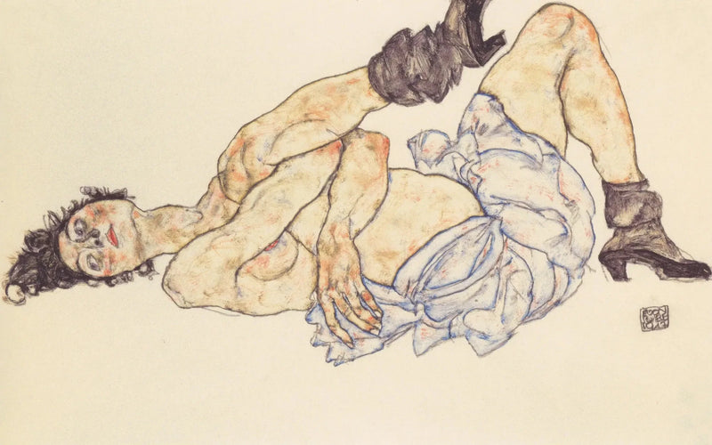 Uitgestrekt vrouwelijk naakt - Egon Schiele