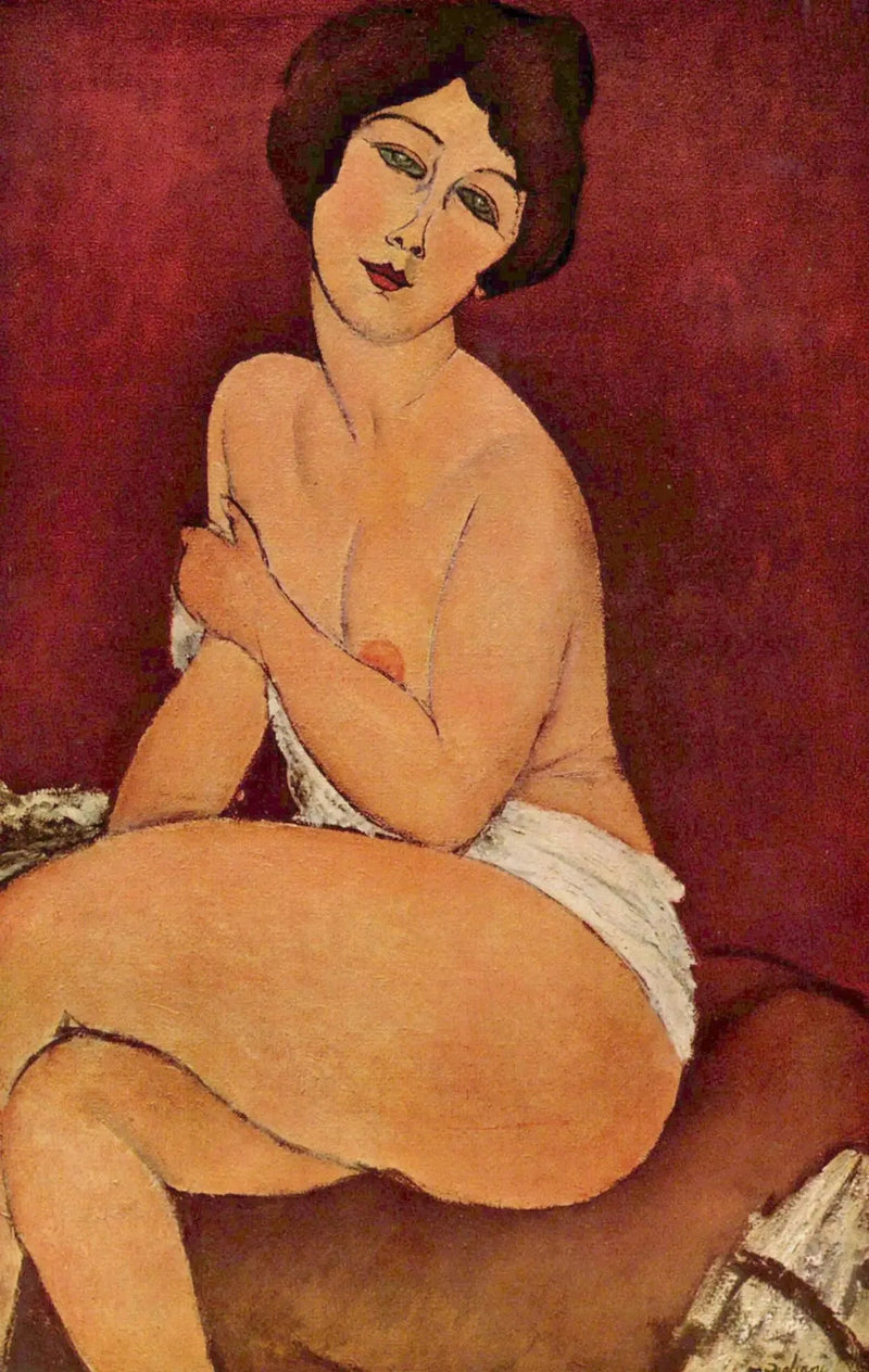 Zittende vrouwelijke naakt op een divan - Amedeo Modigliani