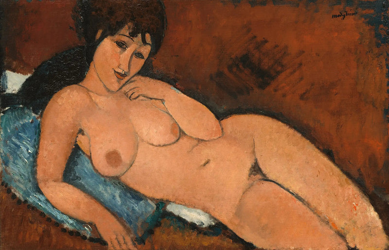Nu op een blauwe kussen - Amedeo Modigliani