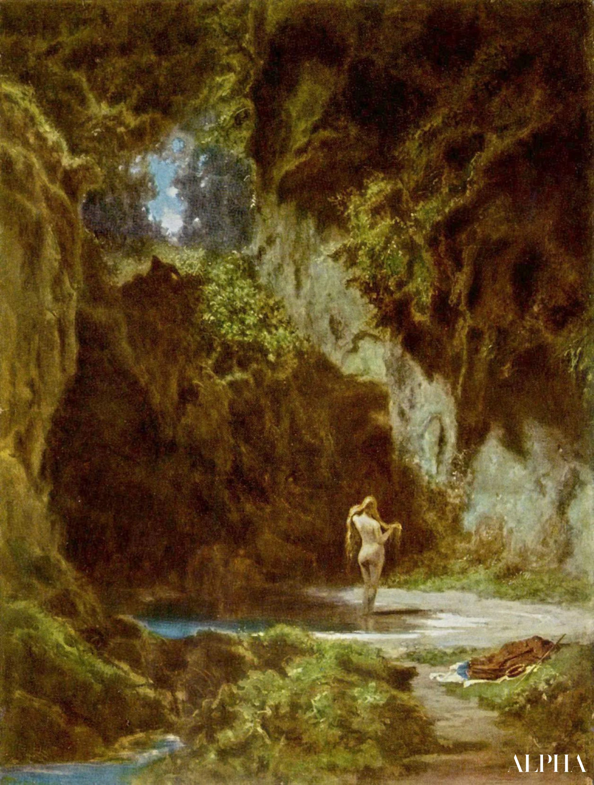 Nymphe in bad - Carl Spitzweg - Reproducties van schilderijen en hoogwaardige schilderijen