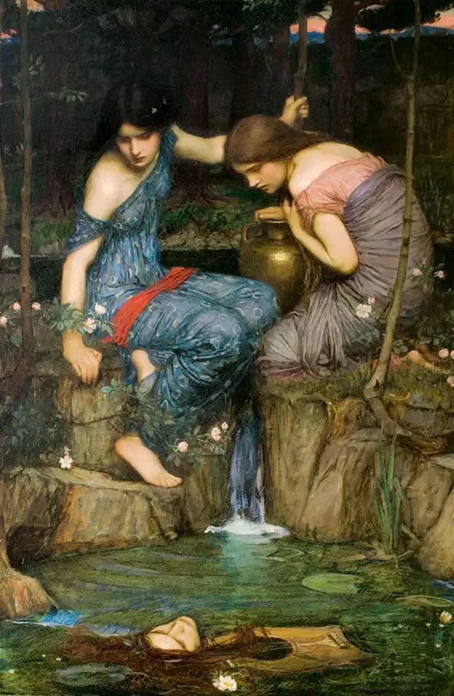 Nymfen die het hoofd van Orpheus vinden - John William Waterhouse