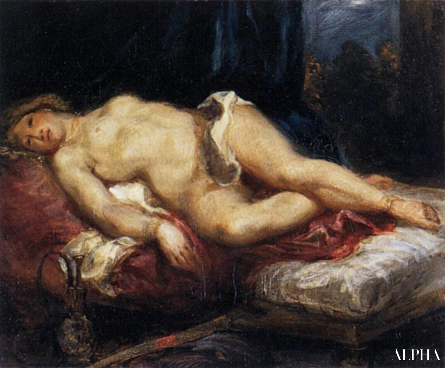 Odalisque uitgestrekt op een divan - Eugène Delacroix - Reproducties van schilderijen en hoogwaardige schilderijen