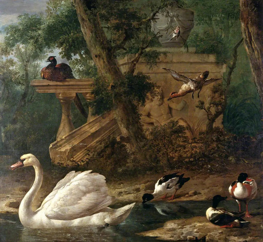 Vogels in een tuin - Melchior de Hondecoeter
