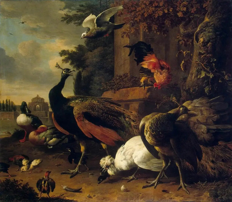 Vogels in een park - Melchior de Hondecoeter
