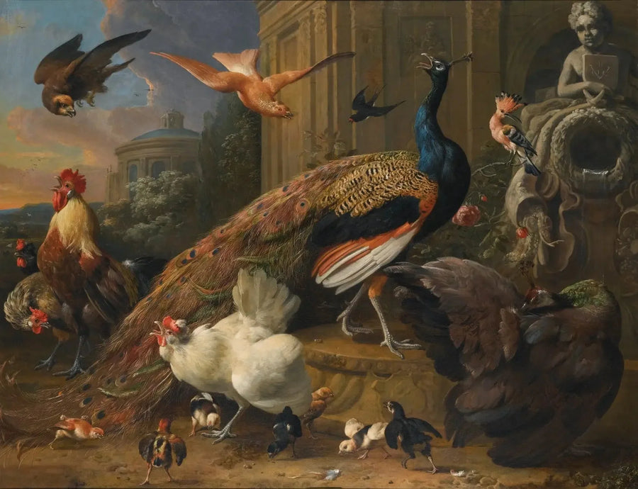 Verstoorde vogels door een valk - Melchior de Hondecoeter