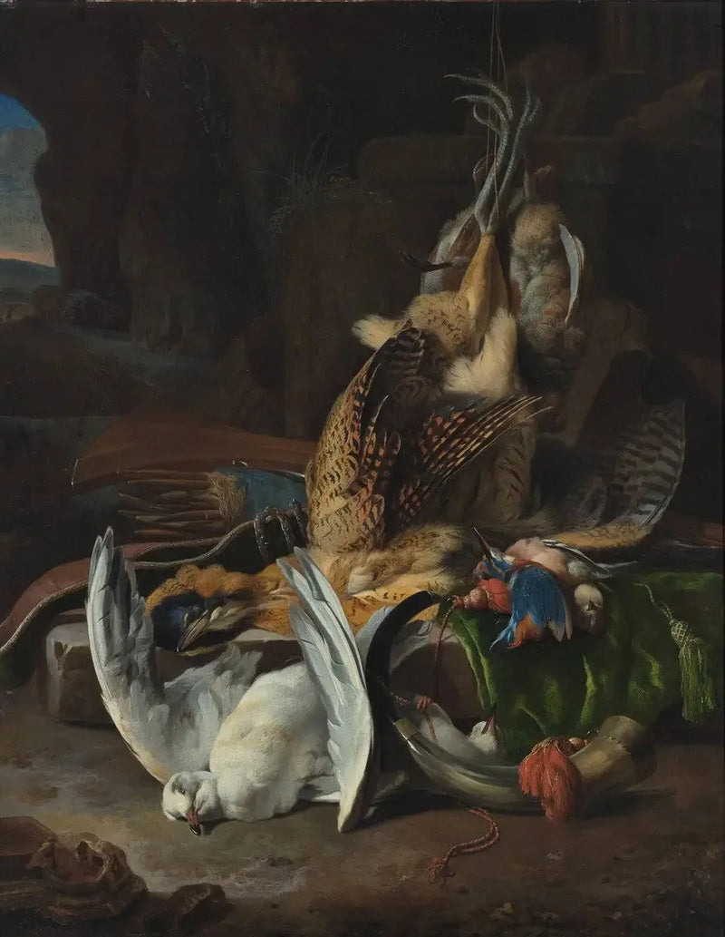 Dode vogels en jachtaccessoires - Melchior de Hondecoeter